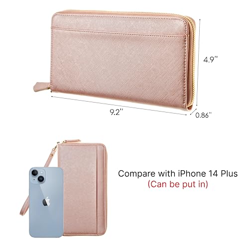 Travel Document Organizer - RFID Passport Wallet Case Family Holder Id Wristlet - color: Family Rose Gold
