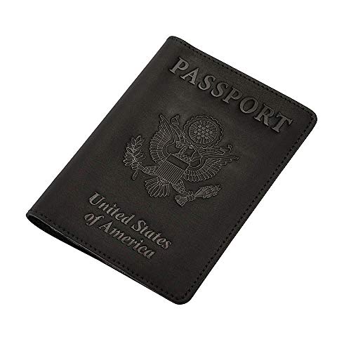Genuine Leather Passport Holder Travel Wallet RFID Passport Cover Case for Women Men (Black) - color: Black
