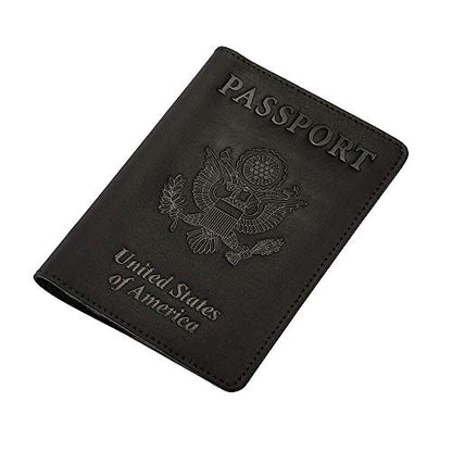 Genuine Leather Passport Holder Travel Wallet RFID Passport Cover Case for Women Men (Black) - color: Black