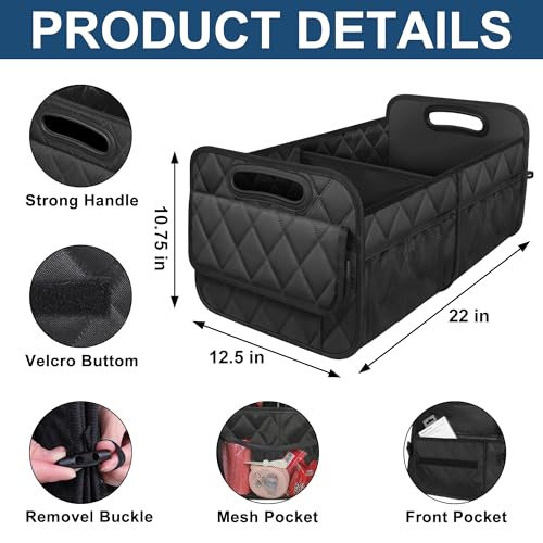 Deosk Car Trunk Organizer for SUV, Car Organizers and Storage with Reinforced Handles, Car Accessories for Women/Men 50LWaterproof Polyester Trunk Organizer, Black - color: Black, size: Medium
