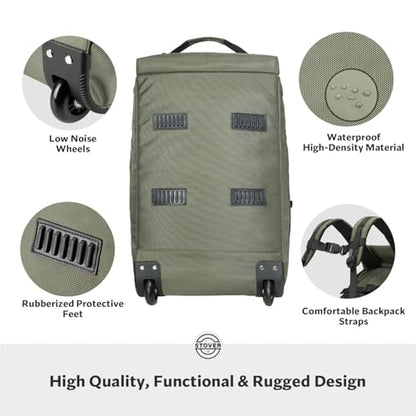 STOVER 45L Carry-On U-Zip Rolling Duffel Bag with Wheels, Medium Durable Travel Duffle w/Toiletry Bag, Heavy-Duty, Packable, Foldable w/Shoulder Straps- Use as Luggage or Backpack, Men/Women (Green) - color: U-Zip Green
