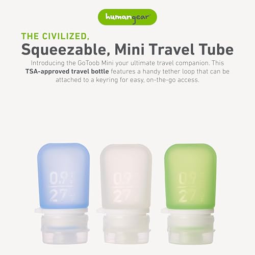 humangear GoToob Bottles - Silicone Leak-Proof Travel Tubes for Toiletries, Camping & TSA Carry-On (3-Pack), Mini (0.9 fl oz; 27ml), Clear/Green/Blue - color: Clear/Green/Blue, size: 0.9 Ounces