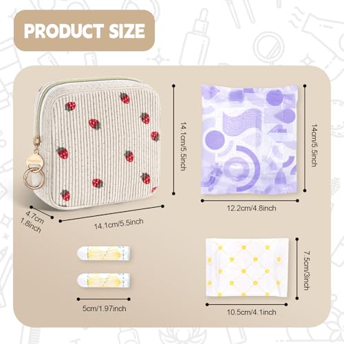 Cute Period Bag for Teen Girls, Corduroy Sanitary Napkin Storage Bag, Menstrual Pad Pouch Tampon Holder for Purse (Pink-Strawberry) - color: Strawberry-pink