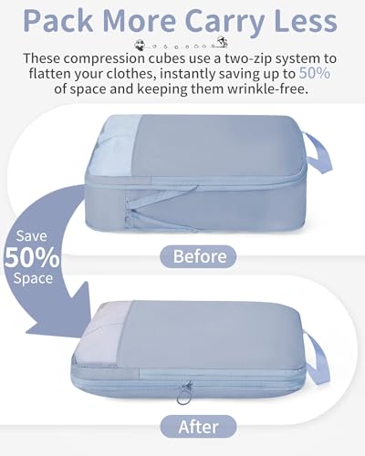 Compression Packing Cubes 11pc Set, Expandable Travel Organizers for Suitcases & Carry Ons, Durable Luggage Packing Bags for Travel Essentials Blue - color: Blue