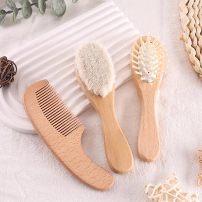 Baby Grooming Kit,Baby Health Care Kit,Baby Brush Soft Bristles Baby Nail Kit Nursery Care Kit Set (3pcs Wooden) - color: 3pcs Wooden