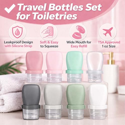 1 oz Silicone Travel Bottles, Leakproof Squeeze Bottle Mini Travel Size Container for Toiletries Lotion Shampoo and Conditioner Liquid Salad Dressing to go Condiment, TSA Approved, 4 Pack - color: Clear, White, size: 1 oz
