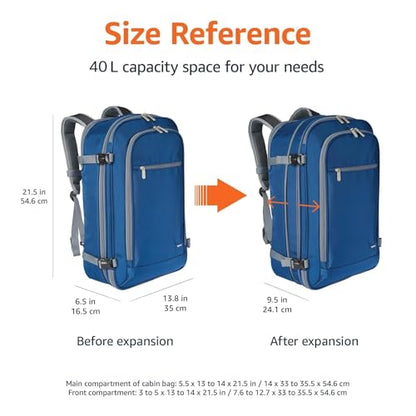 Amazon Basics Travel Backpack, Carry-On with Laptop Compartment, 1.55 cubic Expandable Storage, Dual Use Backpack & Shoulder Bag with Multiple Compartments and Pockets, 13.8'' x 9.5'' x 21.5'', Navy - color: Navy