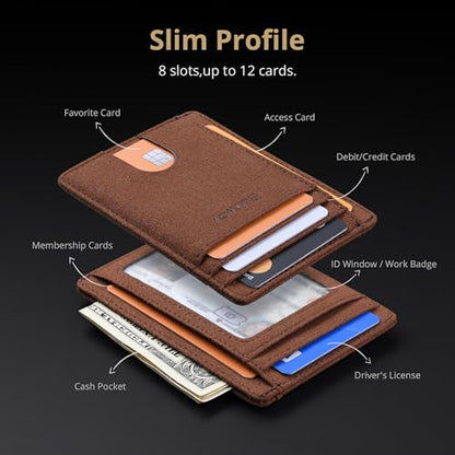 Buffway Slim Minimalist Front Pocket RFID Blocking Leather Wallets for Men and Women - At Sahara Coffee - color: At Sahara Coffee