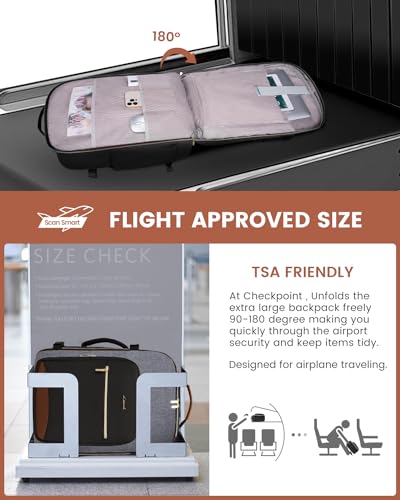 LOVEVOOK 50L Travel Backpack for Women & Men, Airline Approved Carry On Luggage with 3 Packing Cubes, TSA Overnight Bags, Waterproof Personal Item Bag, Weekender Essentials Backpacks fits 17" Laptop - color: Black-grey-brown, size: X-Large