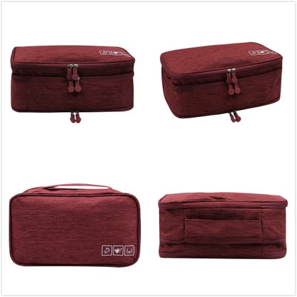 Portable Underwear Bra Storage Bag Waterproof Travel Organizers Multi-Layer Toiletry Packing Cube - color: wine red