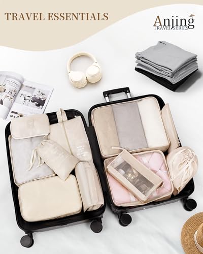 Packing Cubes for Suitcase 11PCS Luggage Packing Organizers Travel Essentials Luggage Organizer Hooked Toiletry Bag Cosmetic Bag and Shoes Bag, Beige - color: Beige-11pcs
