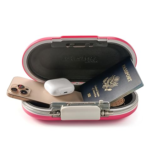 Master Lock Pink Portable Small Lock Box, Set Your Own Lock Combination Portable Safe, Personal Travel Safe for Phone, Passport, Money, ‎5900DPNK - color: Pink, size: 9.8 x 5.5 x 2.6 inches