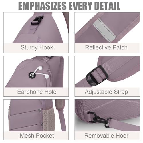 Pritent Crossbody Bags for Women Men Trendy Sling Bag Backpack Casual Chest Bag with Convertible Shoulder Strap - color: Light Purple, size: Medium