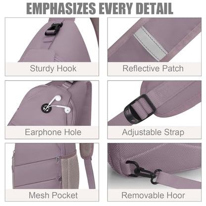 Pritent Crossbody Bags for Women Men Trendy Sling Bag Backpack Casual Chest Bag with Convertible Shoulder Strap - color: Light Purple, size: Medium