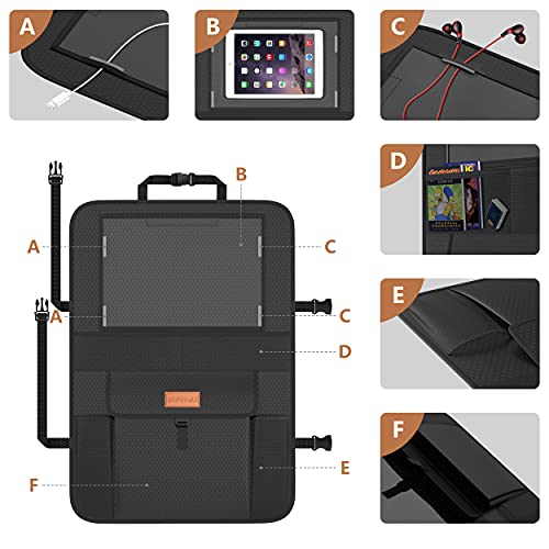 SMART ELF Non-Slip Backing Backseat Car Organizer Kick Mat with Storage Pockets, Large Waterproof Baby Car Seat Protector for Leather and Fabric (Black)