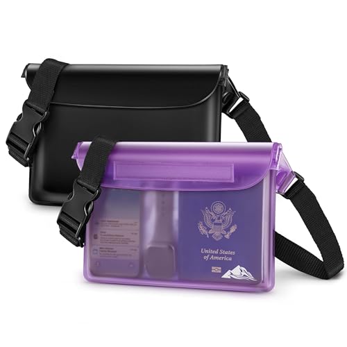 HEETA Waterproof Fanny Pack, Waterproof Pouch Dry Bag 2-Pack for Phone Passport Purse, Adjustable Waist Strap for Swimming Kayaking Boating Paddle Board Accessories Cruise Beach Camping Essentials - color: Black & Purple