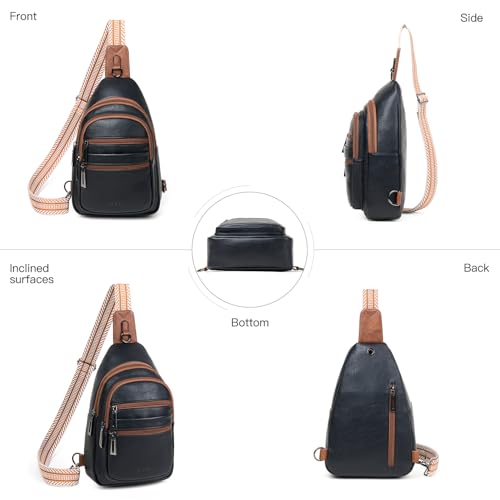 Leresas Sling Bag for Women Crossbody Fanny Cross Body Handbag Sling Purse Vegan Leather Trendy Gifts Travel Shoulder Bag Anti Theft Brown/Black - color: Brown/Black