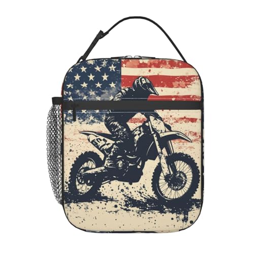 Dirt Bike Lunch Bag for Women Men Adults, Insulated Lunch Box for Work, Sports, Travel, Picnic,Hiking, Fishing, Motocross American Flag Theme Lunchbox Gifts - color: Dirt Bike