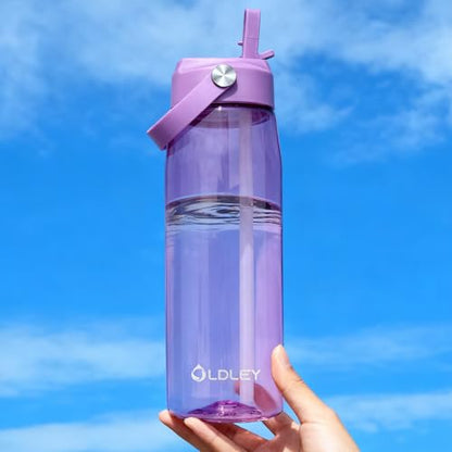 OLDLEY 32 oz Water Bottle with Straw, Leakproof Sports Water Bottle with Carry Strap, BPA-Free Large Water Bottles for Home,Travel, School, Outdoors, Gym, Tritan,Dark Purple - color: Dark Purple