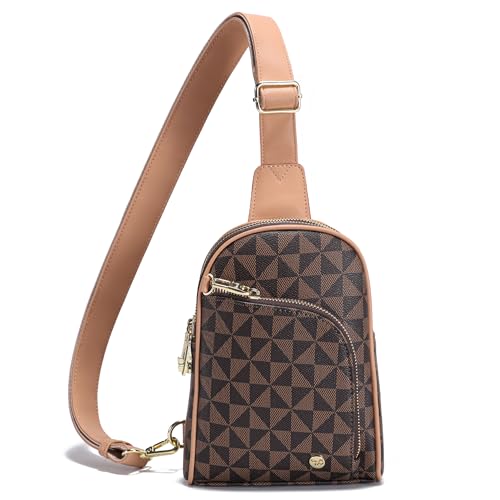INICAT RFID Blocking Sling Bag, Anti Theft Crossbody Bag for Women Compact Travel Purses Leather - color: Checkered Brown