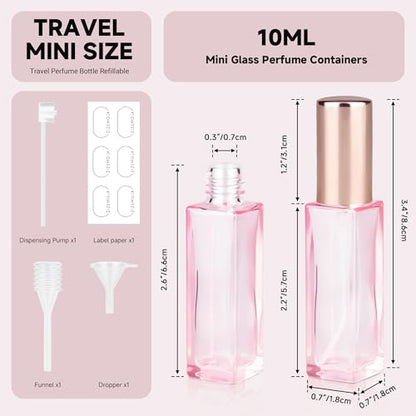 Perfume Travel Refillable Atomizer, 3 Pack 10ml Leak Proof Refillable Perfume Bottle for Air Travel, Purse and Business Trips, Glass Atomizer Sprayer for Cologne with Funnel & Pipette - color: Pink
