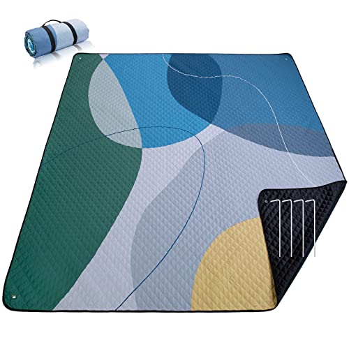 PY SUPER MODE Picnic Blankets Extra Large, Waterproof Foldable Outdoor Beach Blanket Oversized 83x79” Sandproof, 3-Layer Picnic Mat for Camping, Hiking, Travel, Park, Concerts(Abstract Blue) - color: Abstract Blue