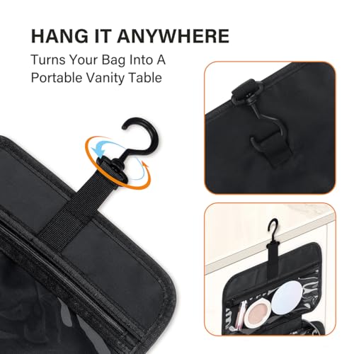 Hanging Toiletry Bag for Women Cosmetic Toiletries Travel Bag, Black - color: Black