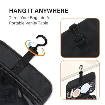 Hanging Toiletry Bag for Women Cosmetic Toiletries Travel Bag, Black - color: Black