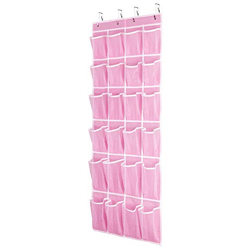 SAVERHO Hanging Shoe Organizer, Over The Door Shoe Organizer with 24 Breathable Mesh Pockets for Men Women Kids Hanging Shoe Storage Rack Organizer Size:58x21 Inch（Pink） - color: Pink-1pack of 24 pocket