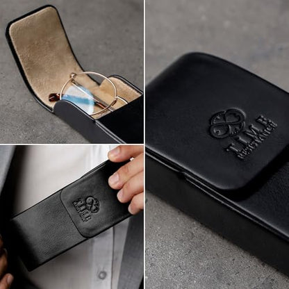 Time Resistance Leather Glasses Case - Hard Shell Leather Glasses Case - Made in Italy - color: Black