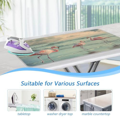Flamingo with Coastline Ironing Mat for Table top Portable Ironing Pad Blanket for Washer Dryer Countertop Travel - color: Flamingo With Coastline