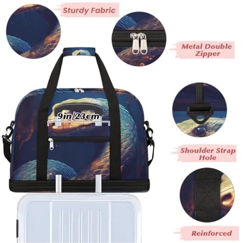 Travel Duffle Bags With Shoes Compartment for Women Men Funny Animal Snake Lightweigh Sports Tote Gym Bag Foldable Canvas Weekender Overnight Carry On Luggage Handle Bag - color: print 11