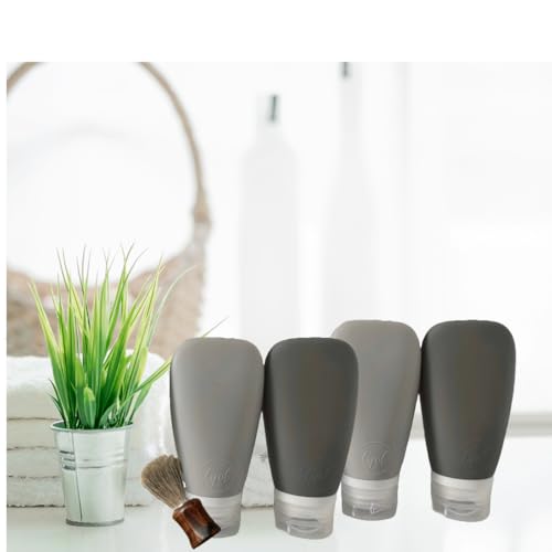 Travel Bottles for Toiletries, TSA Approved 3oz Leak Proof Silicone Soft Refillable Squeeze Travel Size Containers BPA Free for Cleansers, Lotions, Shampoo, Conditioner 4pk (2Black-2Gray) - color: black and gray
