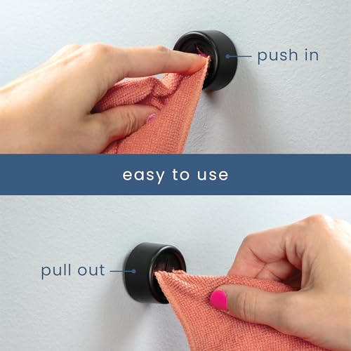 S&T INC. Round Adhesive Push Towel Hooks for Kitchen, Hand and Dish Towels, Matte Black, 4 Pack - color: Matte Black