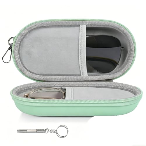 Double Glasses Case,Dual Eyeglasses & Sunglasses Organizer with Clip Zipper Closure for Travel 2 Pairs Storage Box - color: Green
