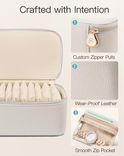 VLANDO Travel Jewelry Case,Jewelry Box with 12 Velvet Jewelry Pouch Jewelry Travel Organizer for Women Girl Jewelry Case Necklace Rings Earrings Bags Wedding Gifts (White) - color: 12PCS-White