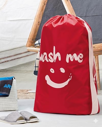 HOMEST 2 Pack XL Wash Me Travel Laundry Bag with Strap, Dirty Garments Organizer, Large Enough to Hold 4 Loads of Clothes, Easy Fit a Hamper or Clothing Basket, Black and Red - color: (Ⅲ- With strap )Black & Red