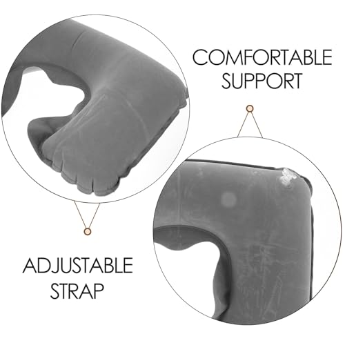 PRETYZOOM Inflatable Neck Travel Pillow Set with Blackout Eye Mask, U-Shaped Airplane Neck Pillow for Comfortable Sleep During Flights and Travel, Lightweight Gray Portable 3pcs Kit