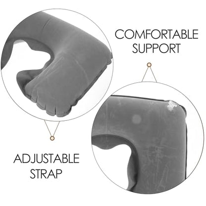 PRETYZOOM Inflatable Neck Travel Pillow Set with Blackout Eye Mask, U-Shaped Airplane Neck Pillow for Comfortable Sleep During Flights and Travel, Lightweight Gray Portable 3pcs Kit