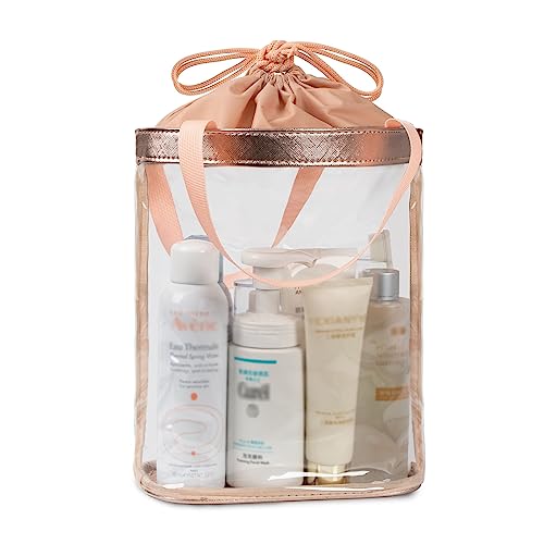 Clear Makeup Bag, Travel Toiletry Bag for Women, TSA Approved Toiletry Bag, Waterproof Clear bag Cosmetic Pouch,Transparent Makeup Organizer, Carry on Airport Airline Compliant - color: Rose Gold, size: Medium