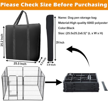 LWFCOEE Dog Playpen Storage Bag, 24/32/40 Inch Waterproof Heavy Duty Dog Fence Travel Bag with Handle for RV Trip, Fits 8 Panels Pet Pen and 9 Stakes, 25.5"x25.2"x6.5" - style: Fits Under 24"hx24"w 8 Panels Dog Playpen and 9 Stakes