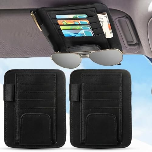 BOAO 2 Packs Car Sun Visor Organizer, Sunglasses Holders for Car Sun Visor PU Auto Interior Accessories Storage Travel Document Holder with Multi Pocket (6.1 x 4.93 Inches, Black) - color: Black, size: 6.1 x 4.93 Inches