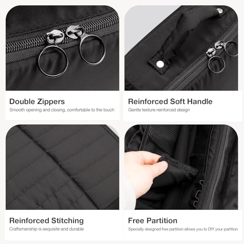 Abiudeng Standing Travel Makeup Bag Stand up Make up Bag Travel Toiletry Bag with Multiple Compartments Large Capacity for Women Business Trips Fitness and Daily Commutes (Black) - color: Blcack