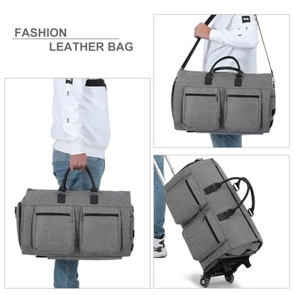 Rolling Garment Bag,Rolling Duffle Bag with Wheels Rolling Garment Bags for Travel with Shoe Pouch Carry On Bag Weekender Bags Garment Duffel Bag for Women-Grey - color: A1-Grey-2P