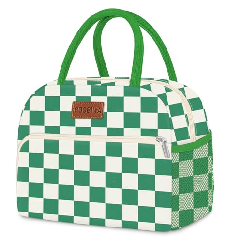 Coobiiya Lunch Bag Lunch Box for Women Men, Cute Lunch Tote Bags Insulated Reusable LunchBags Large Capacity Cooler Bag for Work Travel Picnic adults - color: Green gingham, size: A-regular