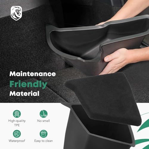 YHTAUTO Trunk Organizer Fit for Tesla Model Y 2020 2021 5-Seater Rear Trunk Storage Bins Side Box with Lids Flocking Waterproof Storage Box, Model Y Accessories 2 Pcs
