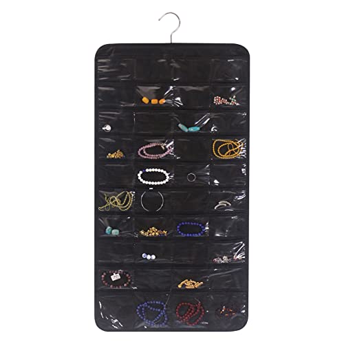DIOMMELL 80 Pockets Hanging Jewelry Organizer for women, Storage Bag for Earrings Necklace Bracelet Ring accessory display holder box - color: Black