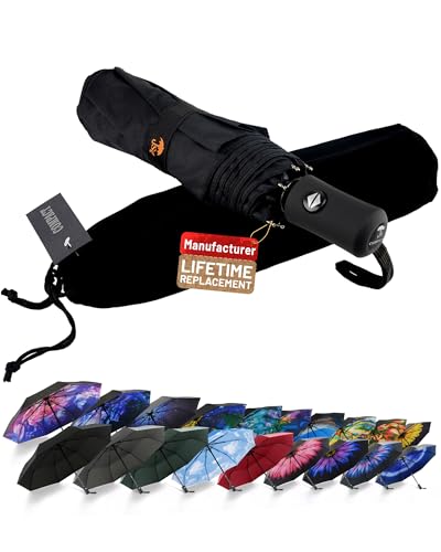 SY COMPACT Travel Umbrella - Windproof Automatic Compact Umbrella for Rain, Lightest 8-Rib, Small, Strong & Portable, Durable Grip, Fits Backpack & Car, Factory Direct (UV Available) - color: Black