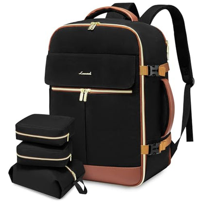 LOVEVOOK Carry On Backpack, 30L Travel Backpack Women with 3 Packing Cubes, TSA Airline Approved Suitcase Bag as Personal Item, Waterproof 15.6 inch Laptop Backpack for Weekender Overnight,Black-Brown - color: Black-brown, size: 35L-15.6 Inch-4Pcs