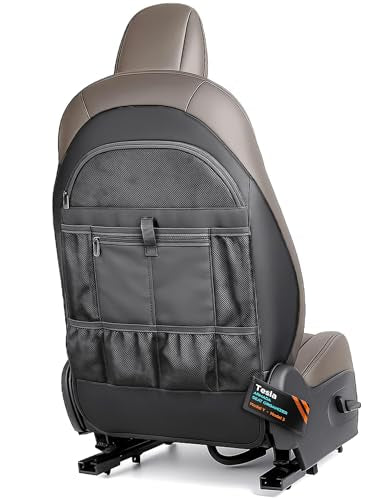 Back Seat organizer for Tesla Model 3 / Model Y (Premium Vegan Leather) Custom fit Car Seat Back Protector with Storage Pockets (Black) - size: 1 Pack